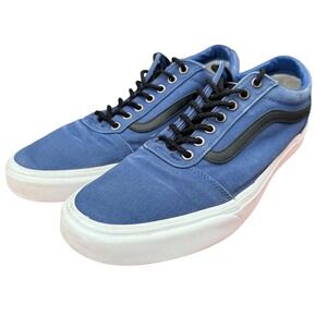 Vans Old Skool Blue Canvas Low Top Skate Sneakers Black Side Stripe Mens Shoes